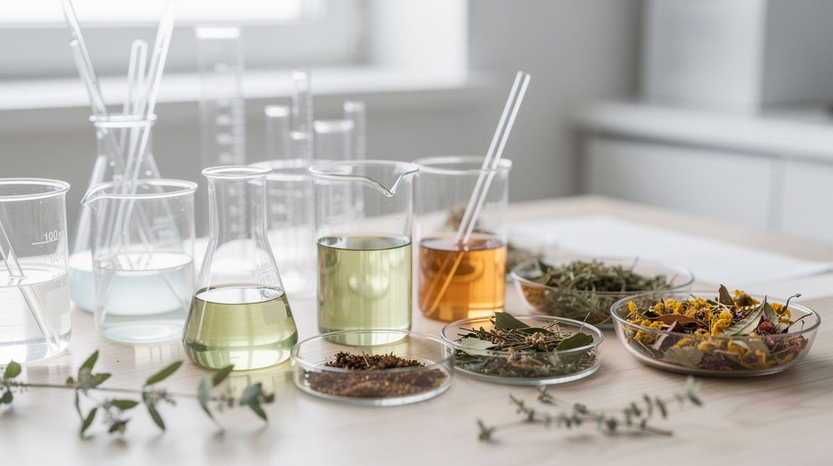 Laboratorieutrustning och växtmaterial för tillverkning