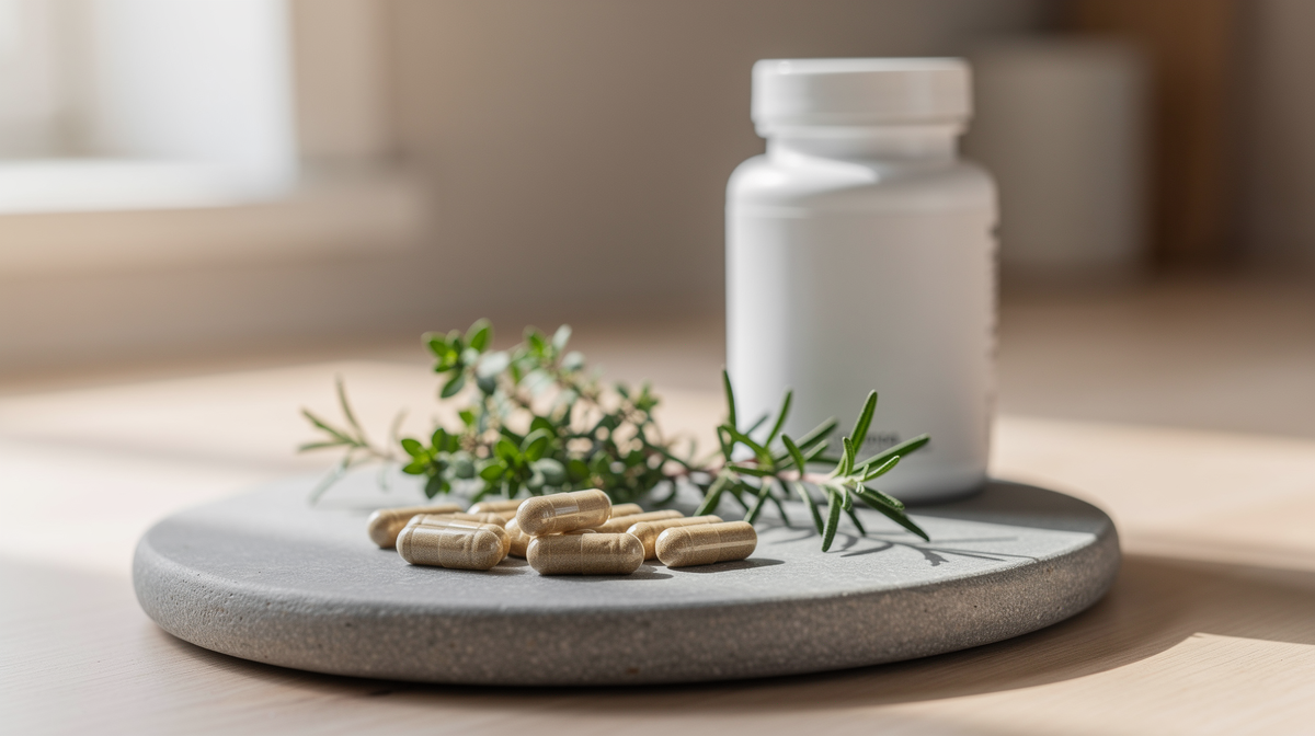 TUDCA-kapslar med mediciner, tabletter och vattenglas på vit yta