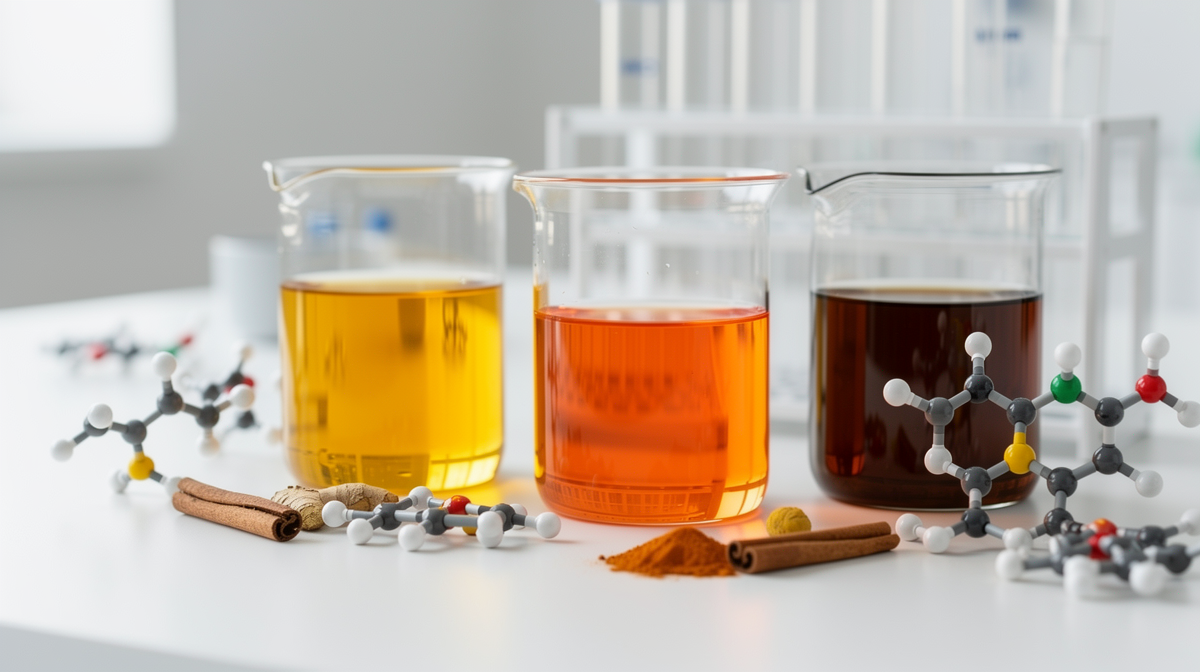 Laboratorieglasögon med färgade vätskor och molekylmodeller