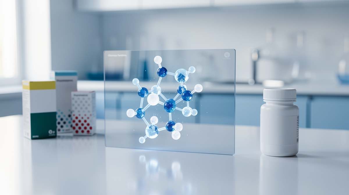 Receptbelagd och receptfri medicin presenterade bredvid varandra i laboratorieförfattning.