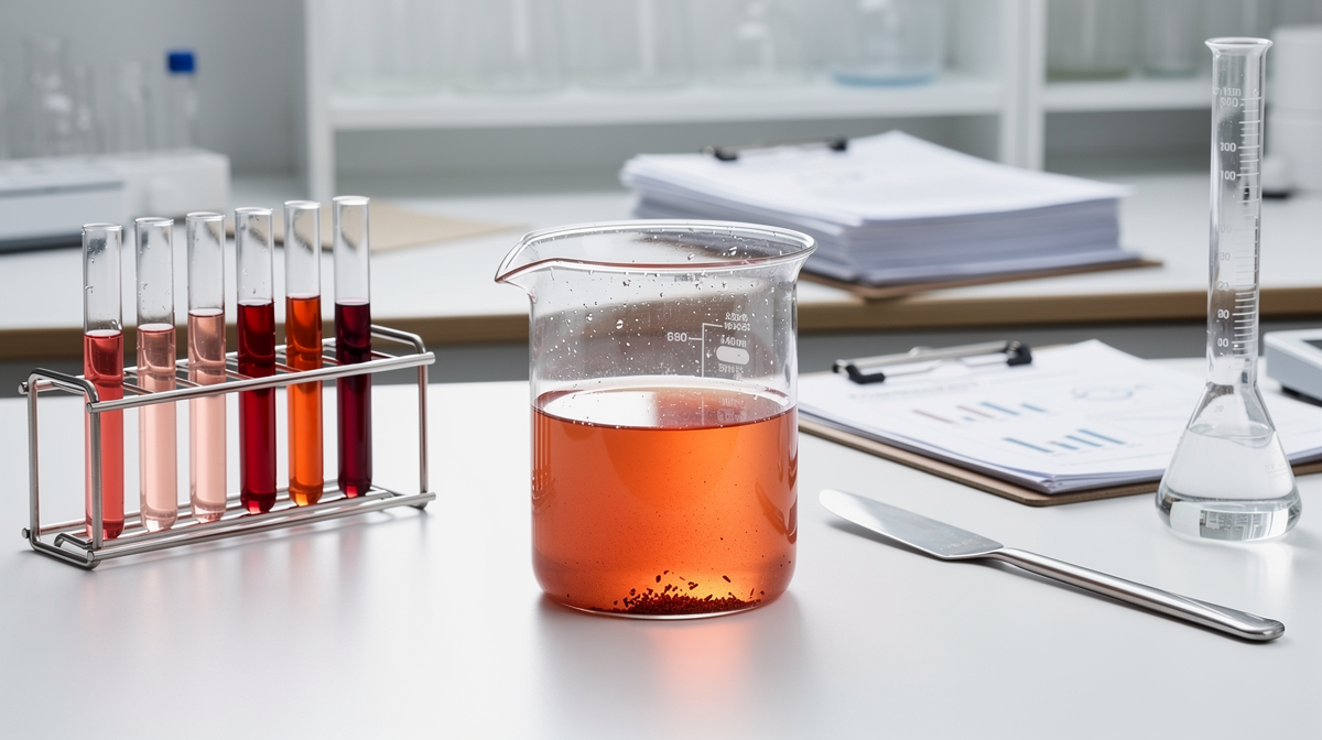 Laboratorieutrustning med nyponsås för vetenskaplig testning och analys.