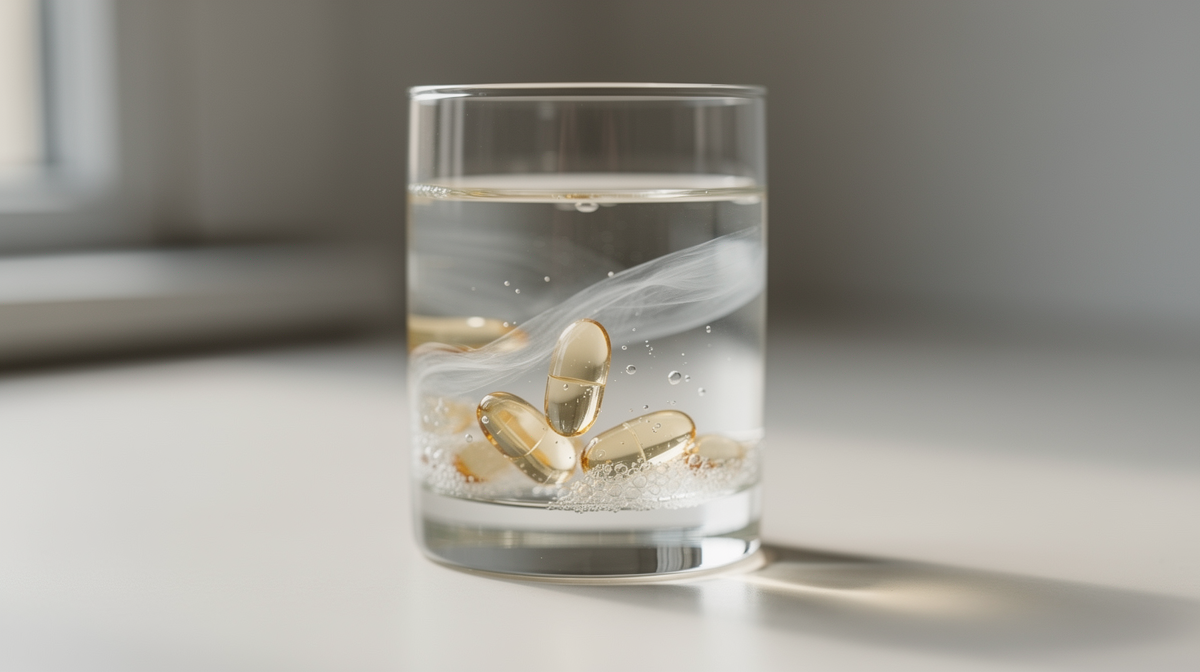 Färgglada frukter, grönsaker och nötter runt en skål med vitaminkapslar