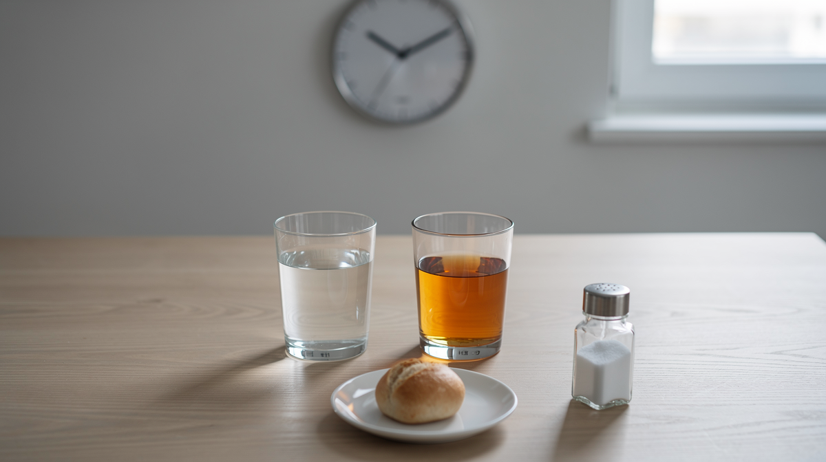 Ett glas vatten bredvid ett glas rödvin på ett träbord