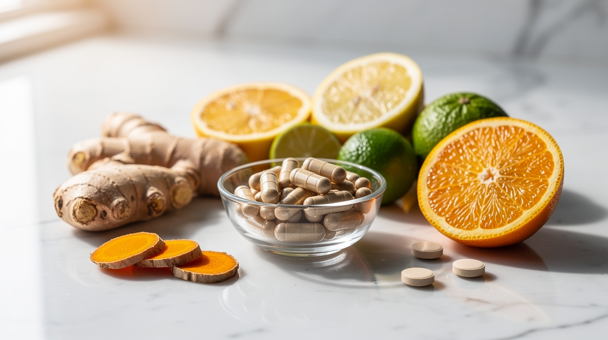 Rödlök, äpplen och mörka bär på en träskärbräda – naturliga källor till quercetin
