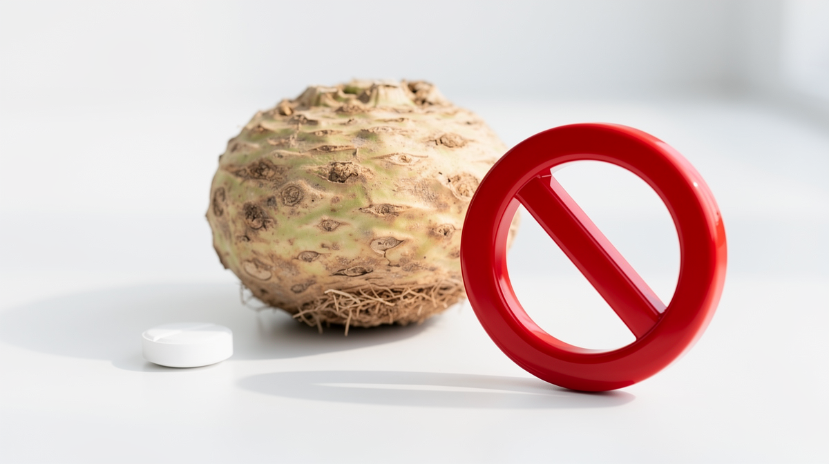Hela och halverade sellerirötter på en träskiva i naturligt ljus