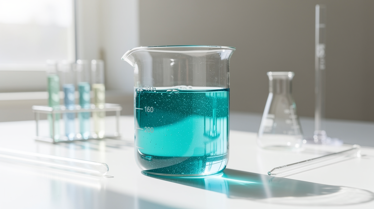 Skål med blågrönt spirulinapulver på ljust träbord
