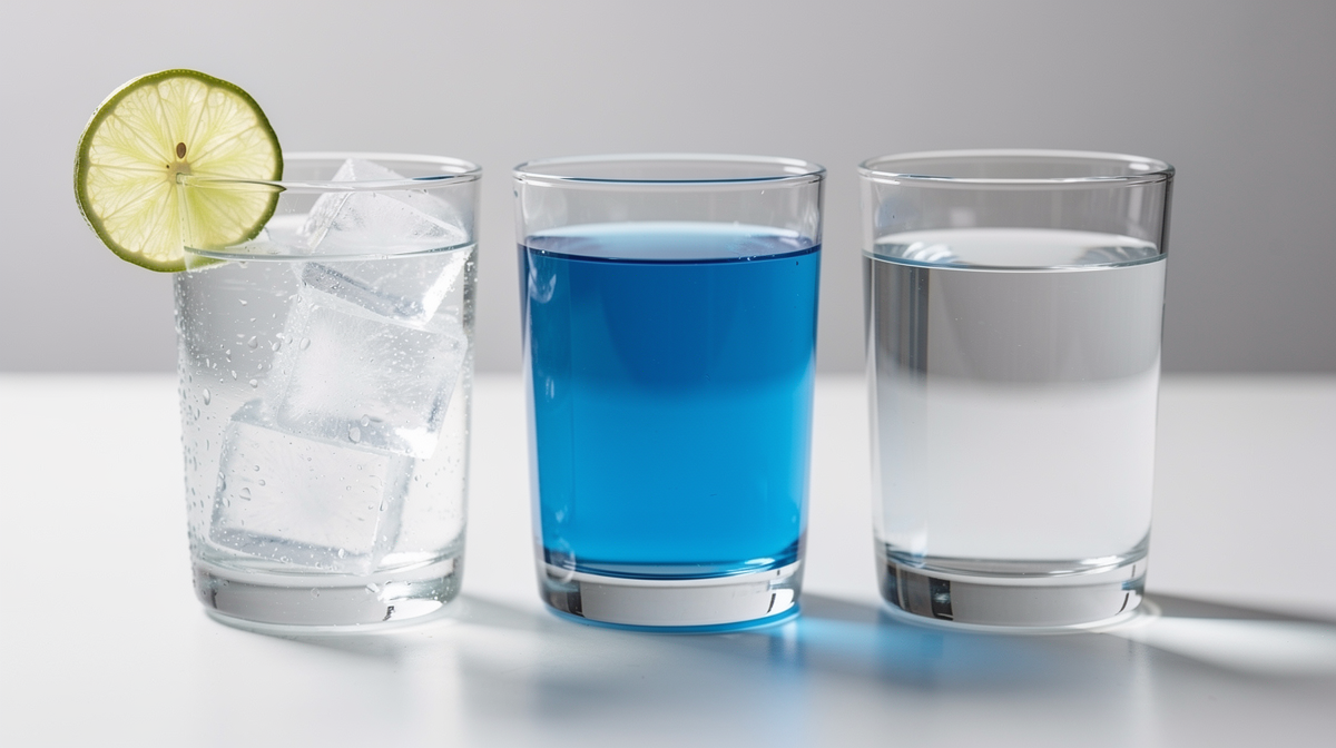 Glas med kylt kokosvatten, is och lime bredvid en halverad kokosnöt