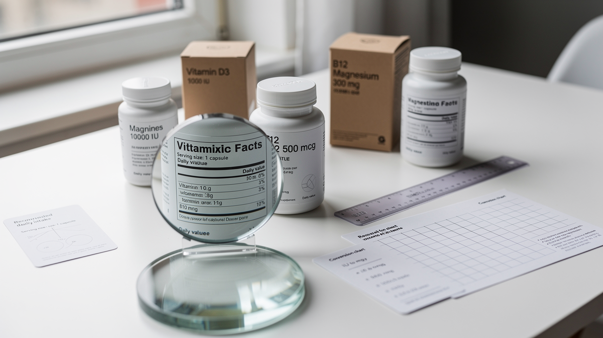 Olika vitamintillskott och kapslar sorterade på en ljus yta