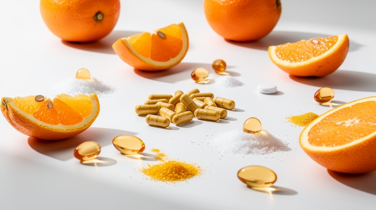 Ljust frukostbord vid fönster med frukt, havre och vatten i morgonljus